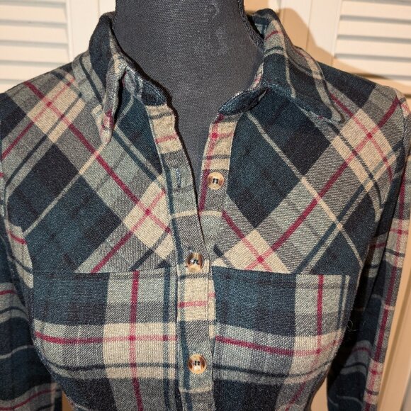 Papillon Women's Long Plaid Soft Jersey fitted top size S - Picture 2 of 6